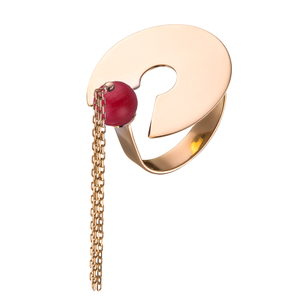 Кольцо из желтого золота с кораллом India. Артикул: 110622110301 - Ювелирный Дом SOVA Jewelry House 